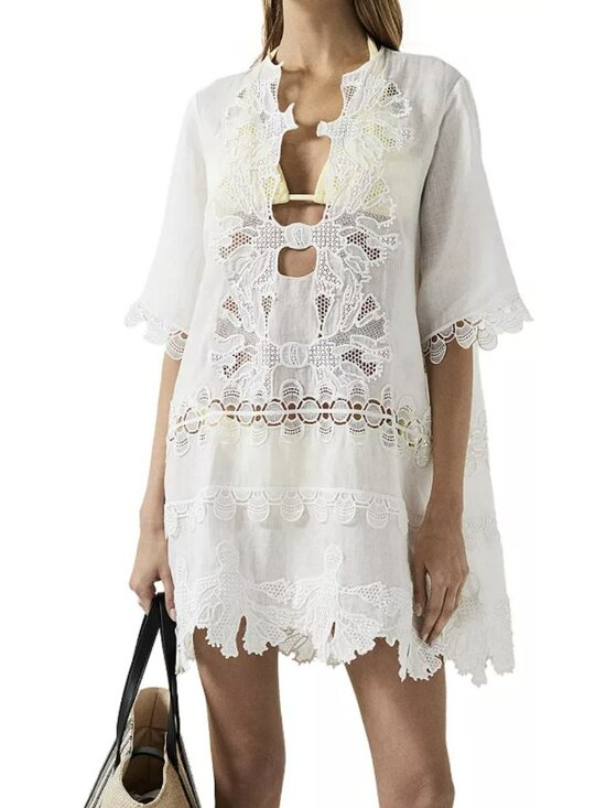 Reiss Other - Reiss Etta Embroidered Coverup Swimwear Beach Dress Size 8 New